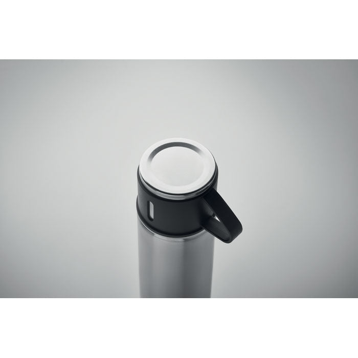Branded Vacuum Flask with Cup Lid in use
