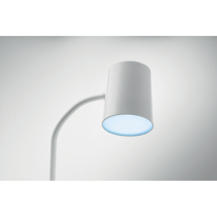 Branded Wireless Phone Charging Office Lamp with Speaker in use