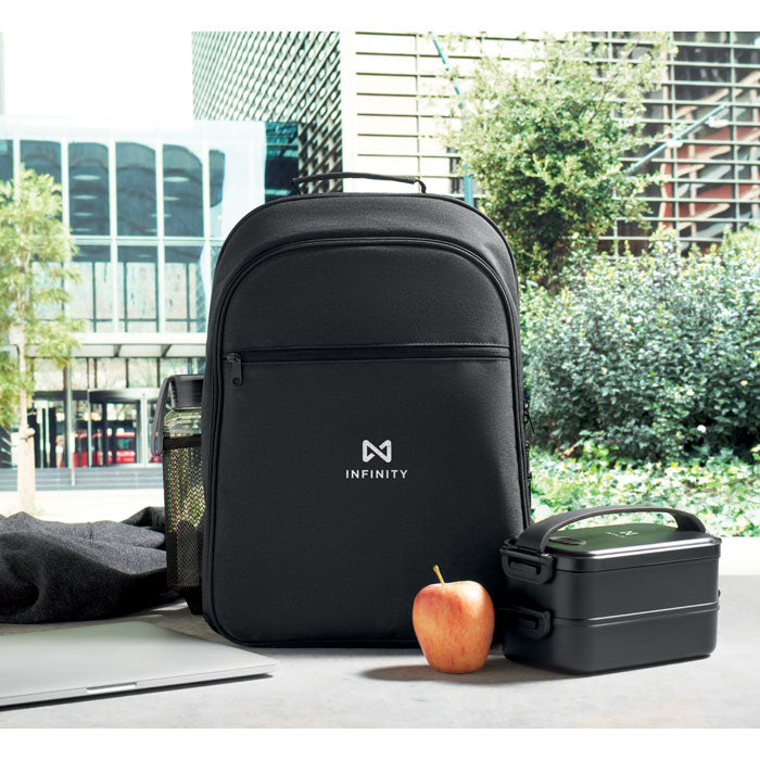 Branded 300D RPET Cooling Backpack in use