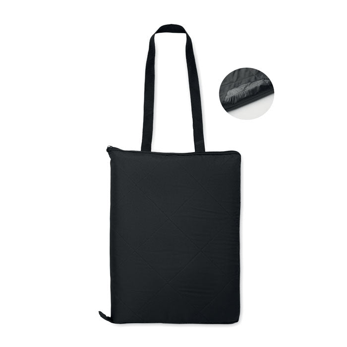 Branded Foldable Quilted Picnic Blanket with Tote Bag in Black