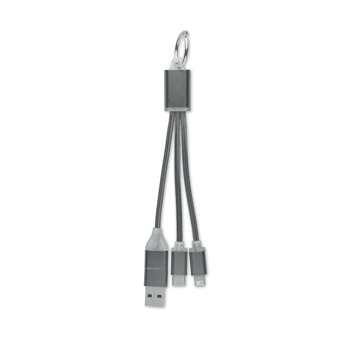 Branded 4 in 1 Aluminium Key Ring Charging Cable without branding