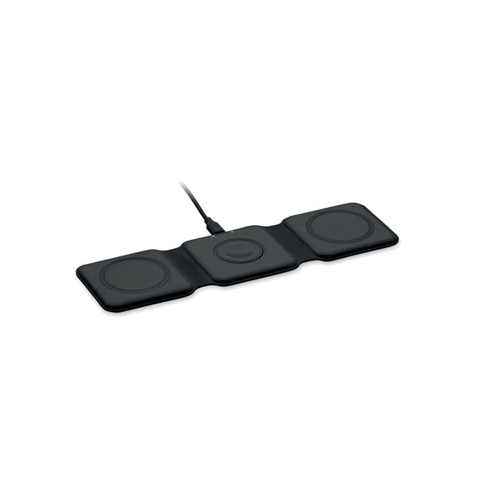 Branded Foldable 3-Pad Wireless Charging Station in Black