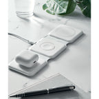 Branded Foldable 3-Pad Wireless Charging Station in use