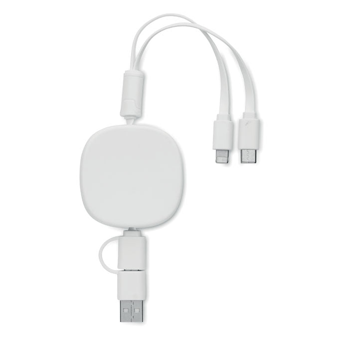 Branded Bamboo Retractable Multi USB Charging Cable without branding