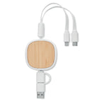 Branded Bamboo Retractable Multi USB Charging Cable without branding
