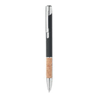 Branded Aluminium Push Button Pen with Cork Grip in Black