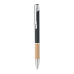 Branded Aluminium Push Button Pen with Bamboo Grip in Black