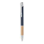 Branded Aluminium Push Button Pen with Bamboo Grip in Blue
