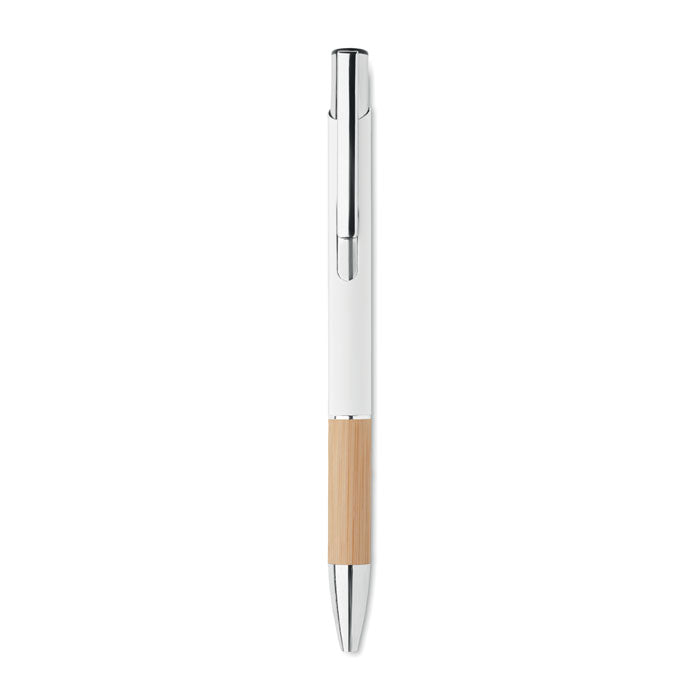 Branded Aluminium Push Button Pen with Bamboo Grip without branding