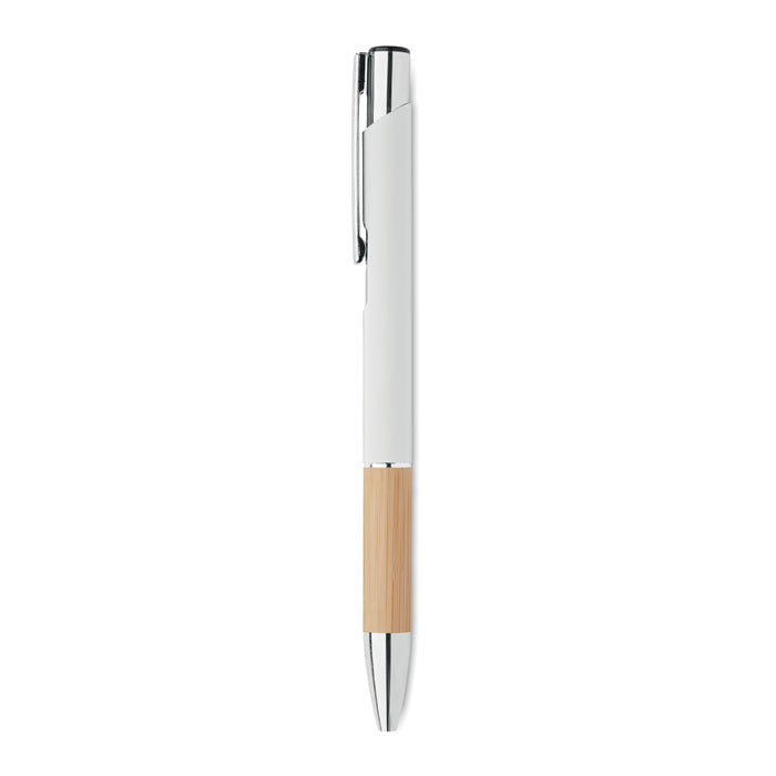 Branded Aluminium Push Button Pen with Bamboo Grip without branding