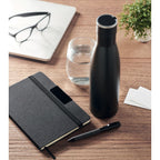 Branded Notebook, Pen and Bottle Gift Set in use