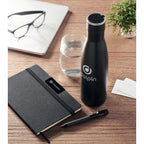 Branded Notebook, Pen and Bottle Gift Set in use