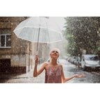 Branded 23 Inch Transparent Umbrella in use