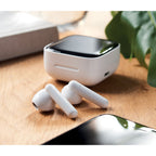 Branded Solar Charging TWS Earbuds in use