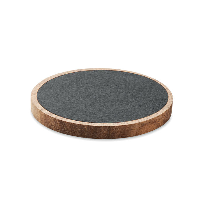Branded Acacia and PU Wireless Charger without branding