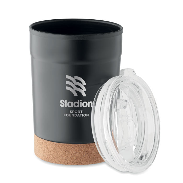 Branded Steel Tumbler with Cork Base in Black