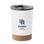 Branded steel tumbler with cork base, printed