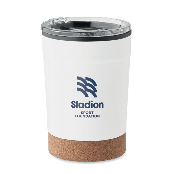 Branded steel tumbler with cork base, printed
