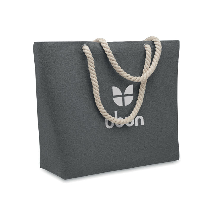 Branded Cord Handle Beach Bag 220gsm in Black