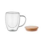 Branded double wall glass mug, back view