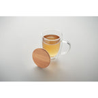 Branded Double Wall Glass Mug with Bamboo Lid - 250ml without branding