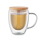 Branded Double Wall Glass Mug with Bamboo Lid - 250ml without branding