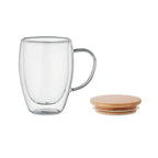 Branded double wall glass mug, back view