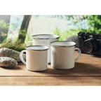 Branded Sublimation Vintage Enamel Mug - 200ml in use