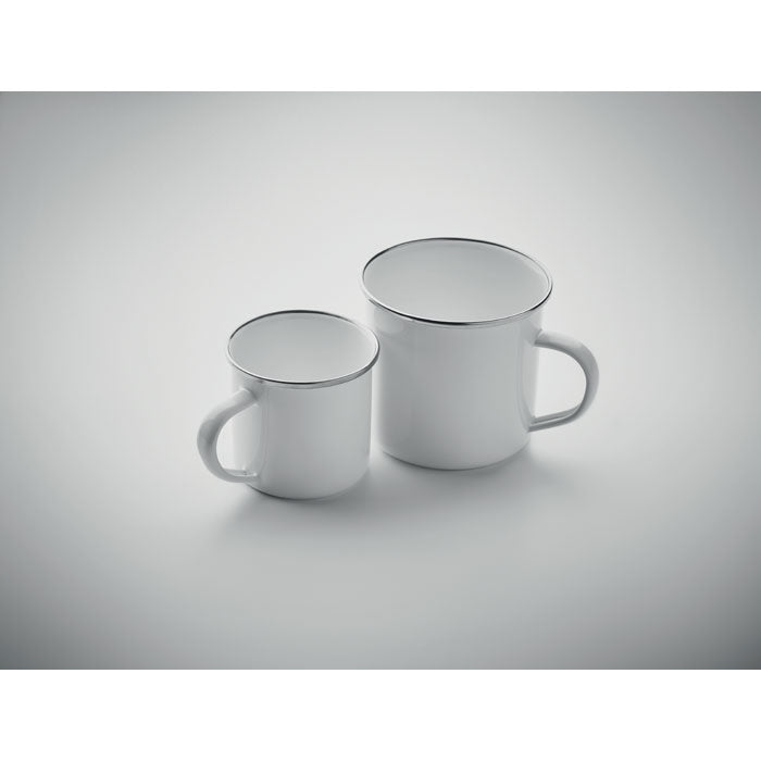 Branded Sublimation Vintage Enamel Mug - 200ml in use