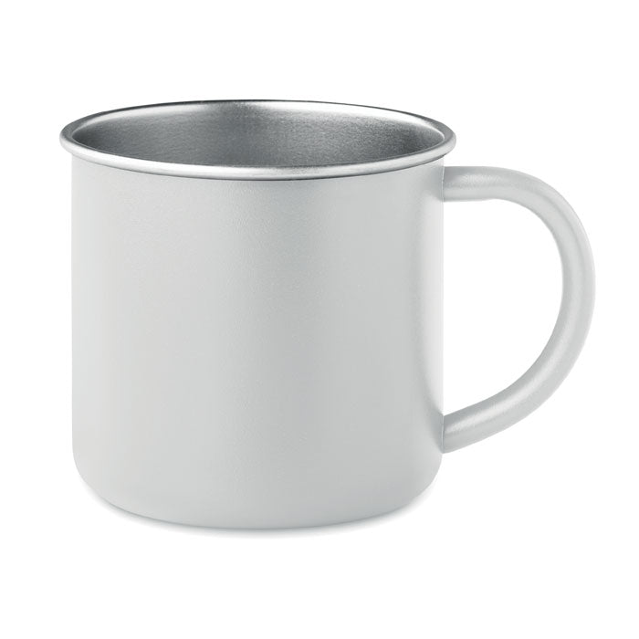 Branded Single Wall Recycled Steel Mug in White
