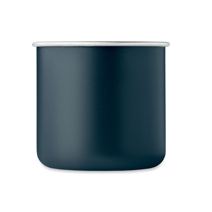 Branded single wall recycled steel mug, side view