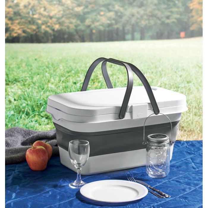 Branded Collapsible Silicone Picnic Basket in use