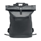 Branded Laptop PU Rolltop Backpack in Black