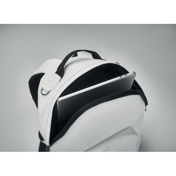 Branded 15 Inch Laptop Backpack in Soft PU in use