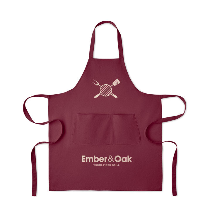 Branded Organic Cotton Bib Apron with Button Strap 240gsm in Red