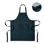 Branded Organic Cotton Bib Apron with Button Strap 240gsm in Blue