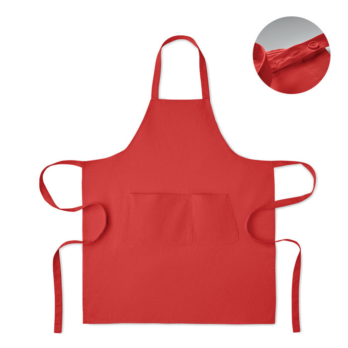 Branded Organic Cotton Bib Apron with Button Strap 240gsm in Red