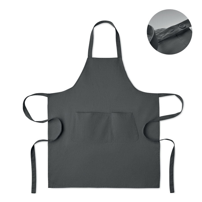 Branded Organic Cotton Bib Apron with Button Strap 240gsm in Grey