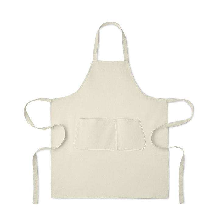 Branded Organic Cotton Bib Apron with Button Strap 240gsm in White