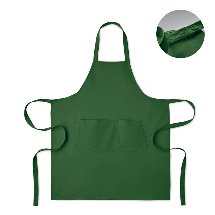 Branded Organic Cotton Bib Apron with Button Strap 240gsm in Green