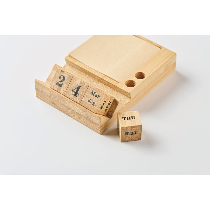 Branded Bamboo Desktop Calendar with Phone Holder without branding