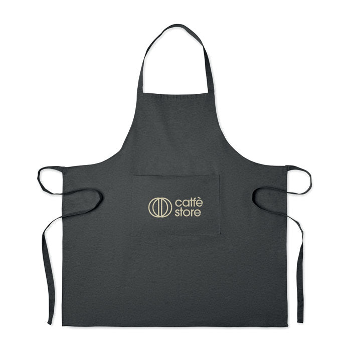 Branded Recycled Cotton Kitchen Apron with Pocket 220gsm in Black
