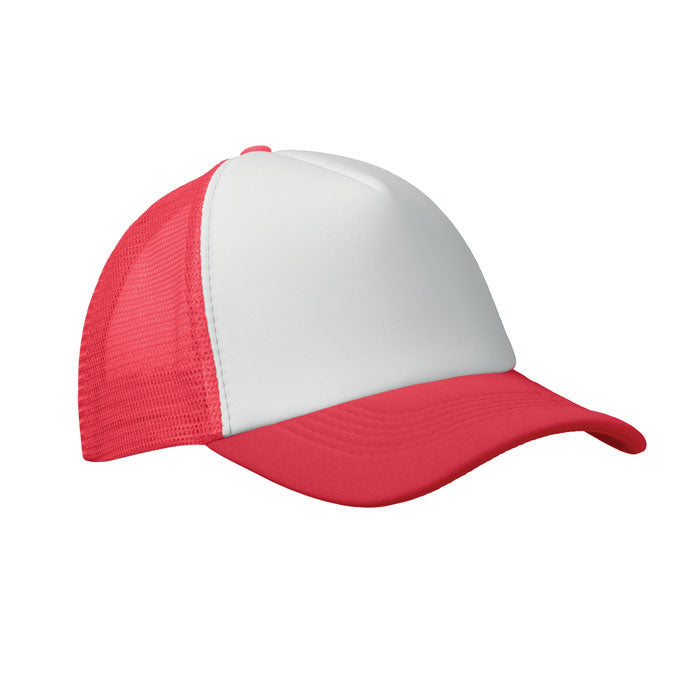 Branded 5 Panel Trucker Cap in Red