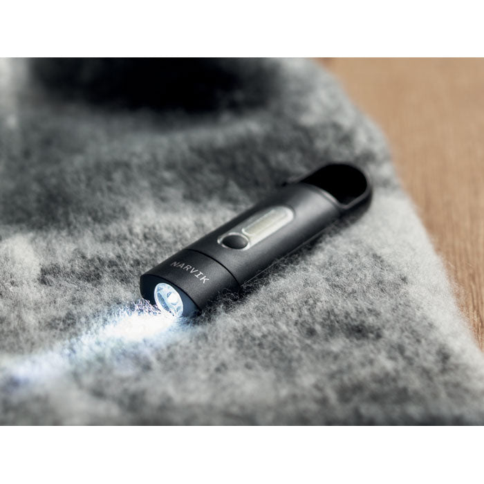 Branded Pocket Rechargeable COB Flashlight in use