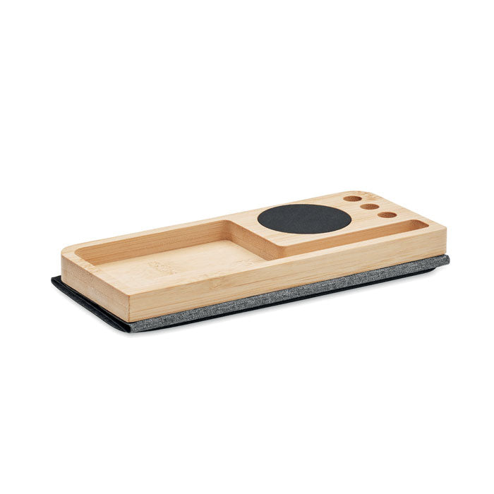 Branded All in 1 Bamboo Desk Organiser Phone Charger without branding