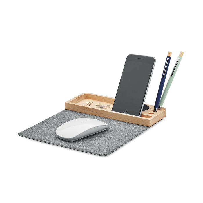 Branded All in 1 Bamboo Desk Organiser Phone Charger without branding