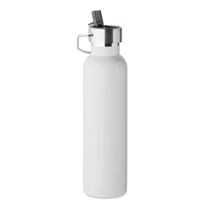 Branded Vacuum Bottle with Built-In Straw in White