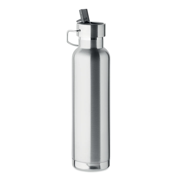 Branded Vacuum Bottle with Built-In Straw in Silver