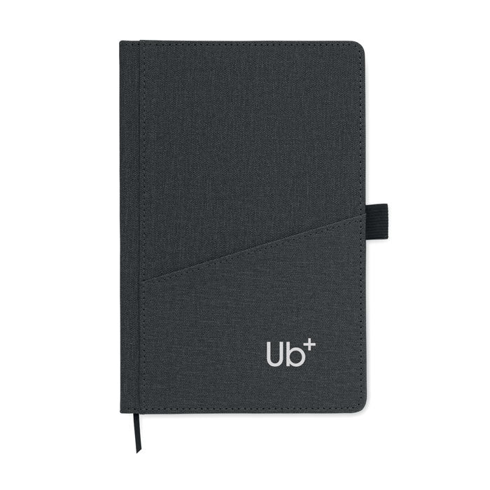 Branded A5 PU Notebook with Front Phone Pocket in Black