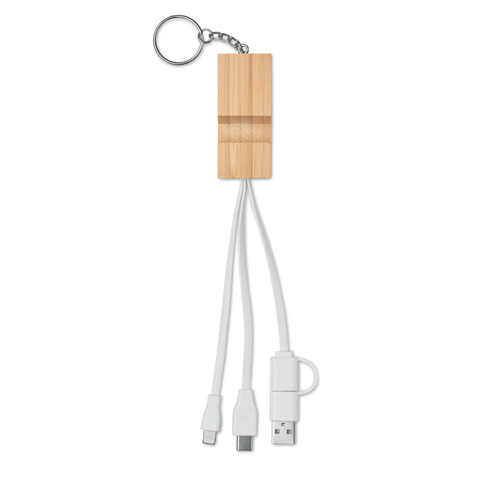 Branded Bamboo Key Ring Phone Stand with Charging Cable without branding